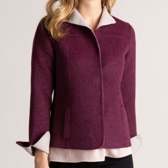 Overland Cordilla Alpaca Wool Blend Short Maroon Snap Button Coat Pocket Jacket - Picture 1 of 8